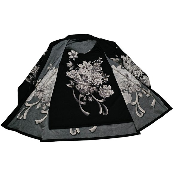 Modelia Women's Floral Print Kimono W/ Inner Sleeveless Blouse Black Size Medium - Picture 3 of 15